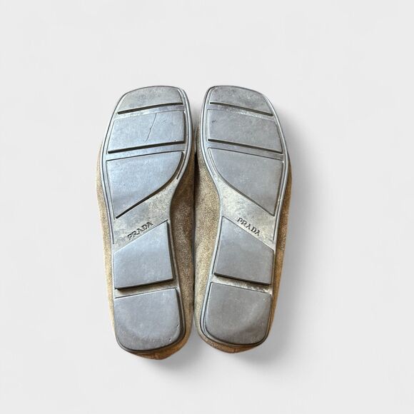 PRADA Women’s Suede Loafers Green Gray Square Toe Slip On Italy Designer 38 7.5 - Picture 5 of 8